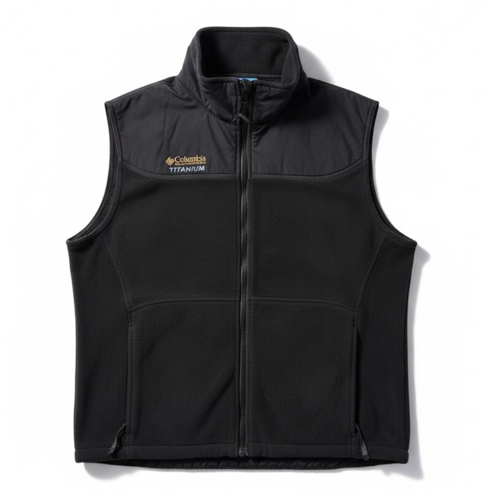 Columbia Titanium Fleece Vest Black Full Zip Outdoor Hiking Cozy Warm Travel L
